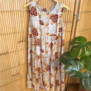 Sleeveless Floral Tiered Dress 19”Wx43”L